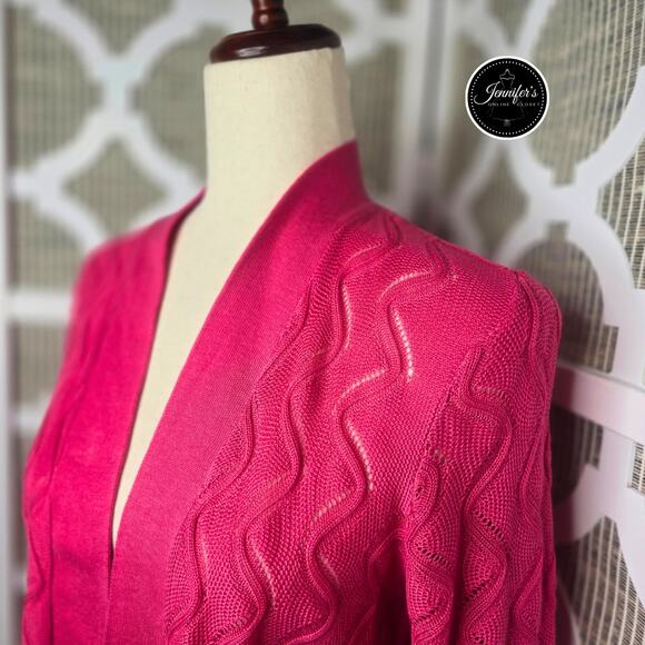 89th & Madison Pink Zig Zag Open Weave Cropped Open Cardigan Size Small - Picture 2 of 9